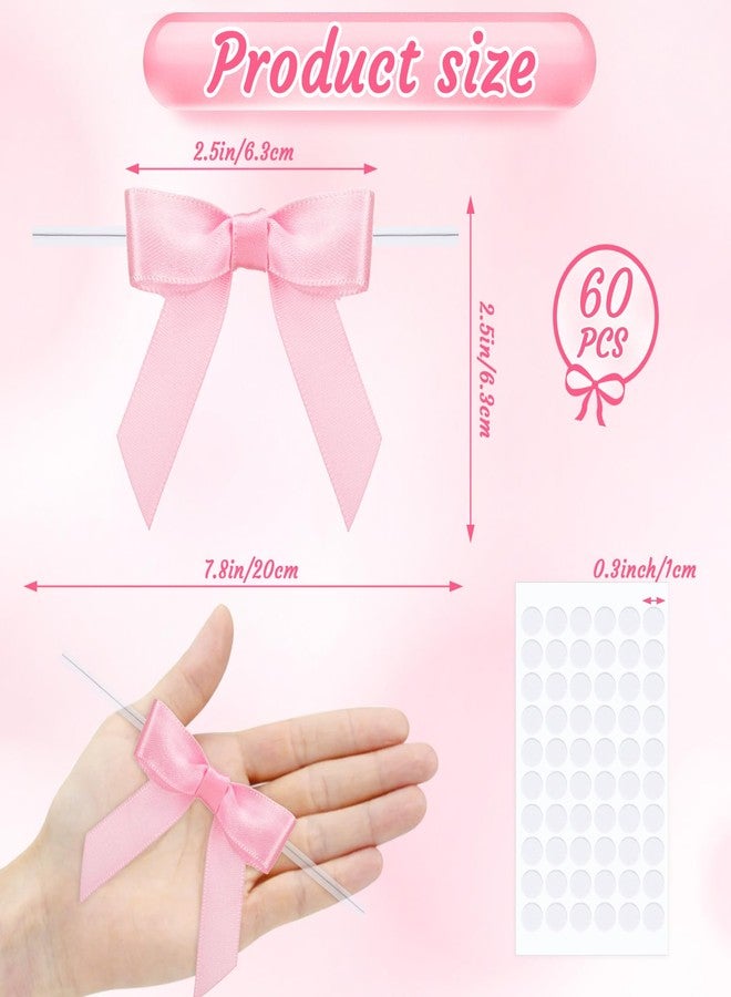 woric 60 PCS Mini Pink Bows 2.5" Premade Pink Satin Ribbon Twist Tie Bows for Crafts Treat Bags Cake Baking Gift Wrapping Christmas Party Decoration Wedding Birthday Baby Shower Supplies - Image 2